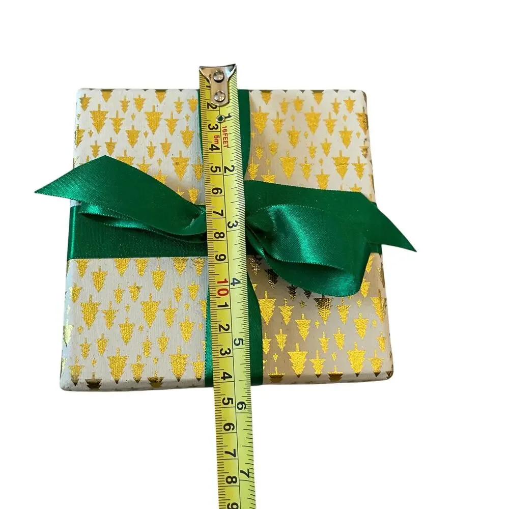 Christmas Gift Boxes w/ Lids Ribbon 4pc Premium Holiday Gift Wrap Green Gold NEW